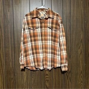 Timberland Men's Plaid Button-Down Shirt - Brown and Orange
